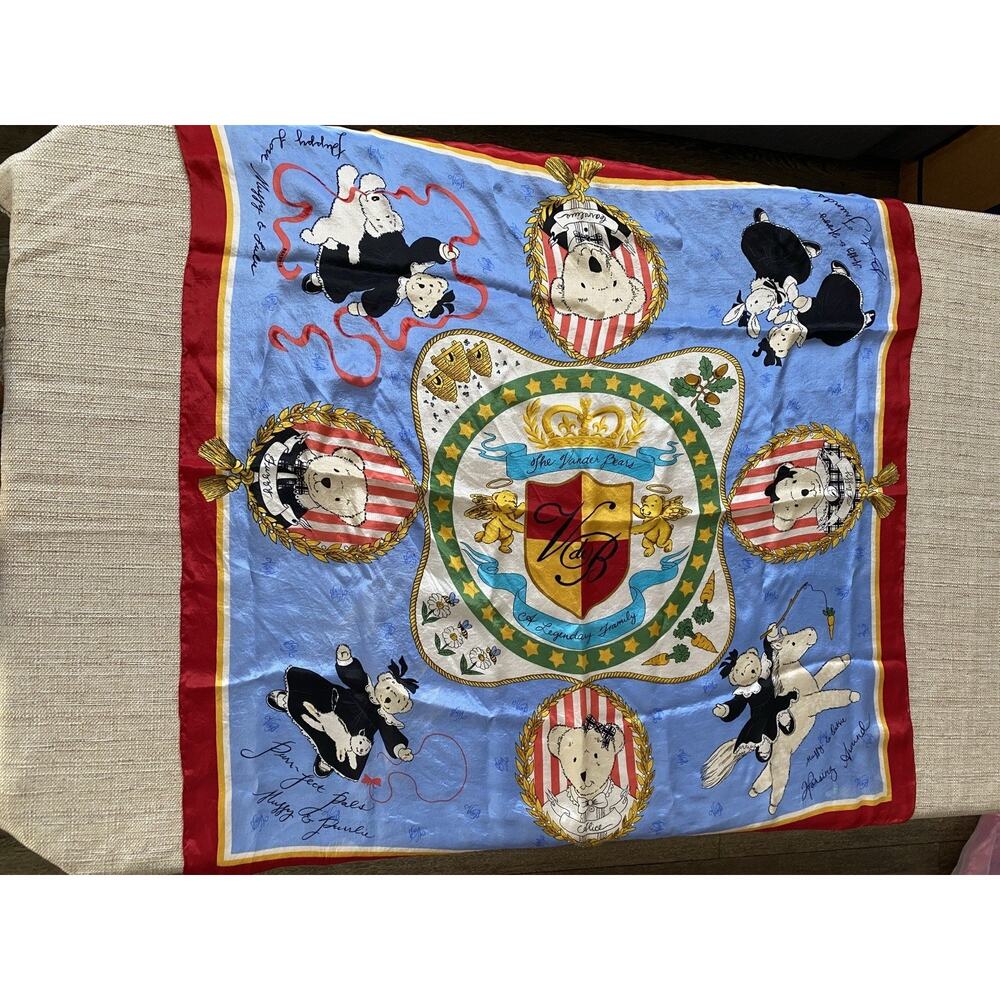 VANDERBEARS SILK SCARF VINTAGE COLLECTIBLE 33X33